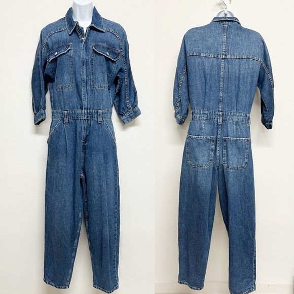 We the Free Womens Medium Wash Denim Pocketed Zip Up Sammie Coverall Size XS - Picture 2 of 9